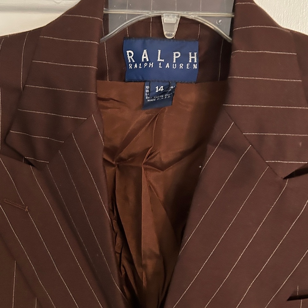 RALPH Ralph Lauren chocolate brown pinstripe double breasted blazer - Picture 2 of 5